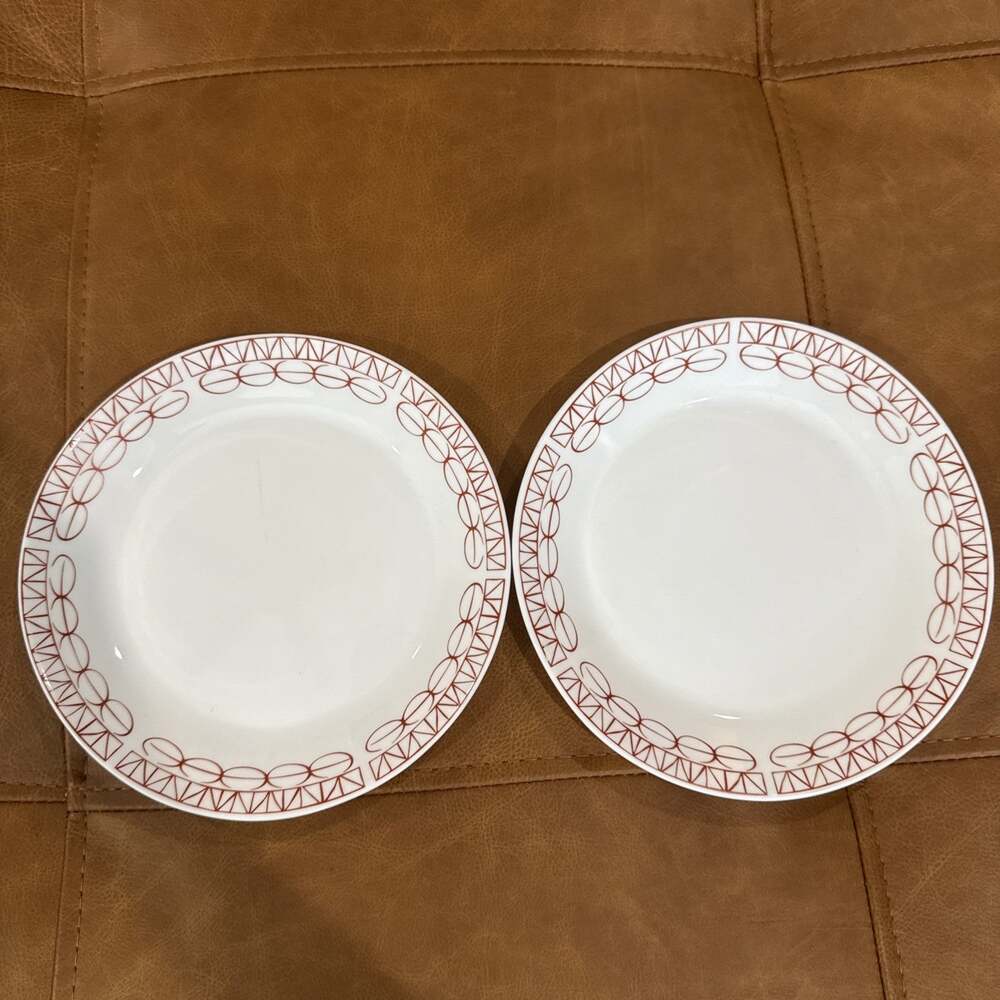 2 Corelle Everyday Expressions GRAPHIC STITCH Red 7.5" Salad Plates Set